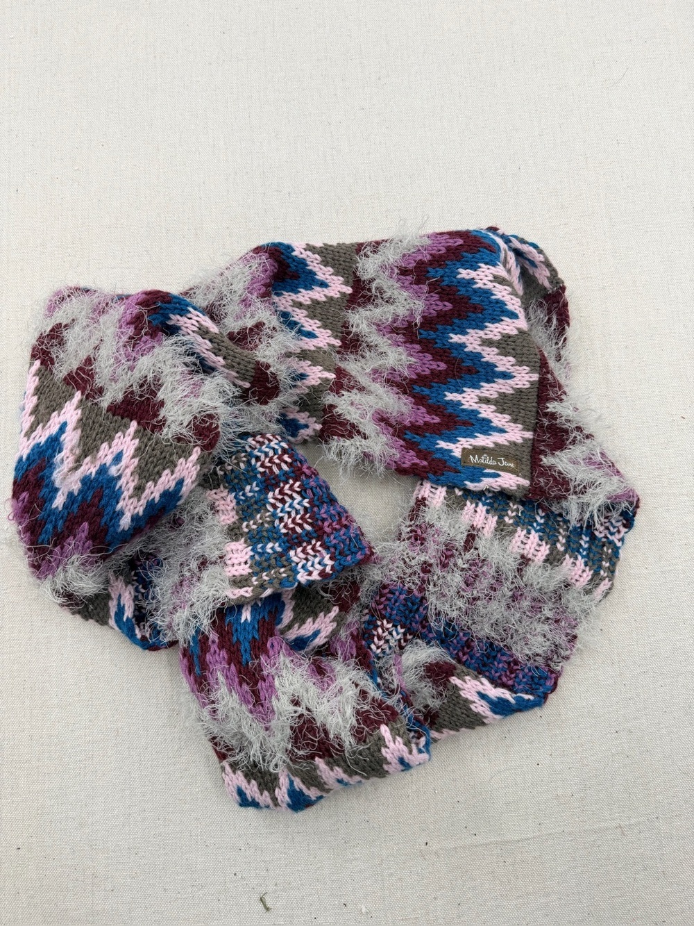 Matilda Jane Chevron Knit Scarf in Pink, Blue & Gray